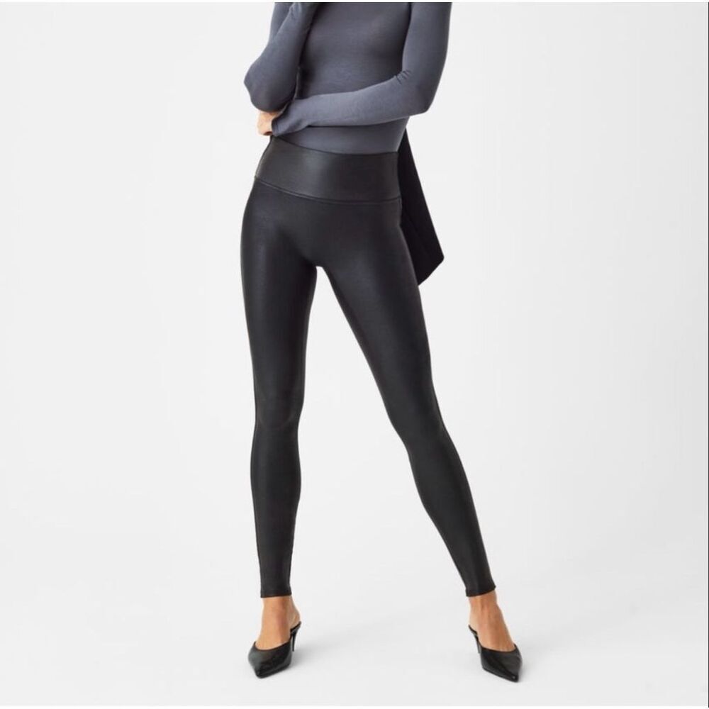Spanx Women’s Black Faux Leather Leggings size Small